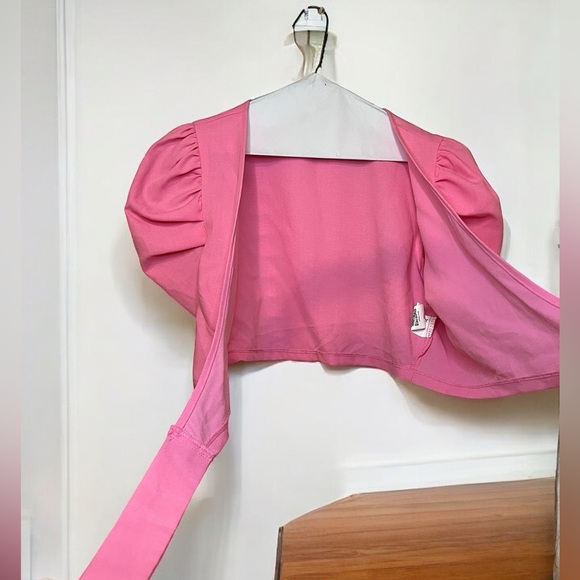 Shein Slayr Puff Sleeve Tie Front Crop Blouse Pink Size Small - Picture 5 of 6